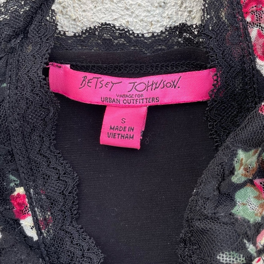 Vintage Y2K Betsey Johnson Floral Lace Slip Dress Black Pink Roses Corset Mini S - Picture 4 of 6